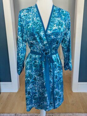 Vintage Oscar De La Renta Pink Label Wrap Robe L Blue Short